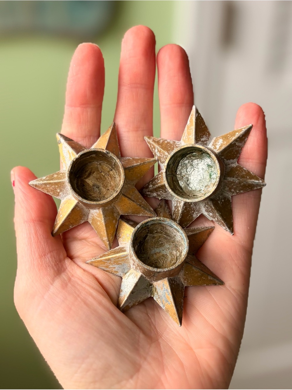 Rustic Weighted Metal Star Candlestick Holders Set of 3 Made in Denmark